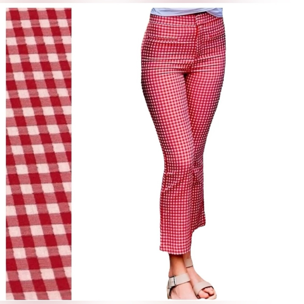 Zara Red & White Gingham Flared Cropped Pants